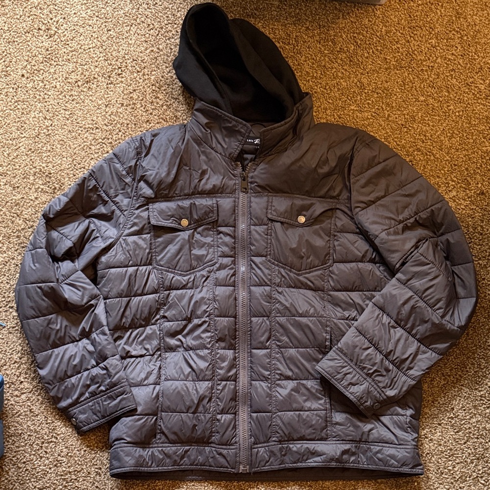 Black Rivet Men's Charcoal Puffer Jacket with Hood